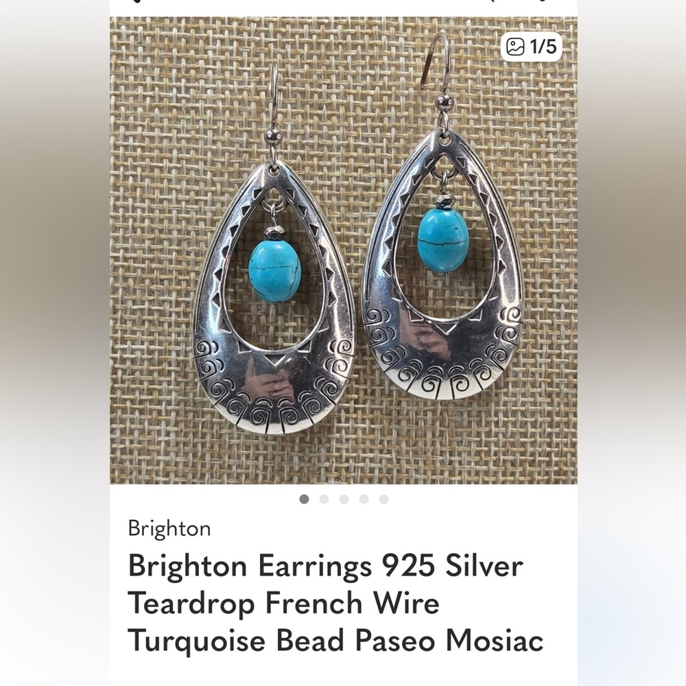 Brighton Silver Teardrop Earrings with Blue Accent